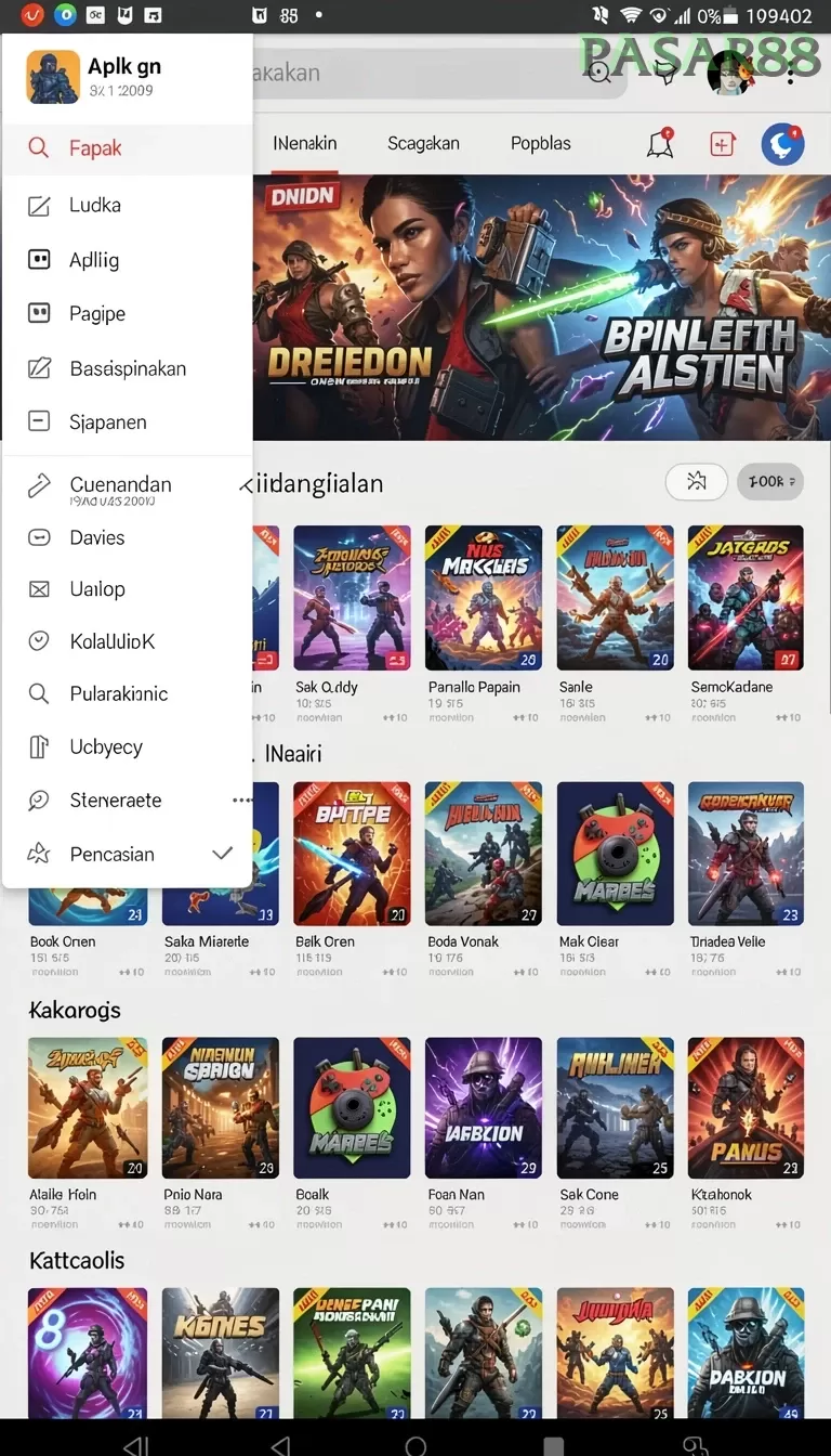 Cuplikan layar 234E — menu navigasi